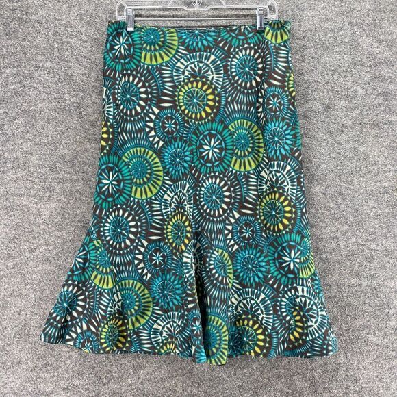 East 5th Dresses & Skirts - East 5th Skirt Women 10 Blue Geometric A-Line Midi Pull On Linen Mid Rise Casual